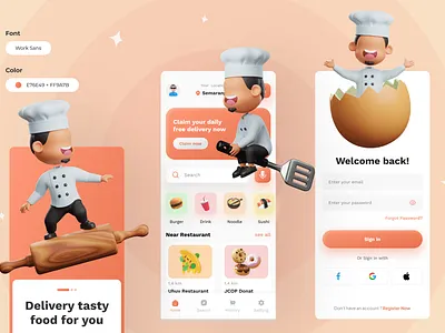 Madang | Delivery Food App 🍕 3d beautifull bubble chef claymorphism clean delivery design drink food gradient illustration mobile app mobile design mobile ui orange order ui ui design