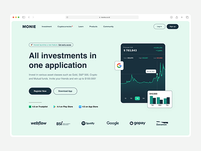 Investment Landing Page app chart clean crypto design illustration investment landing page ui web design website