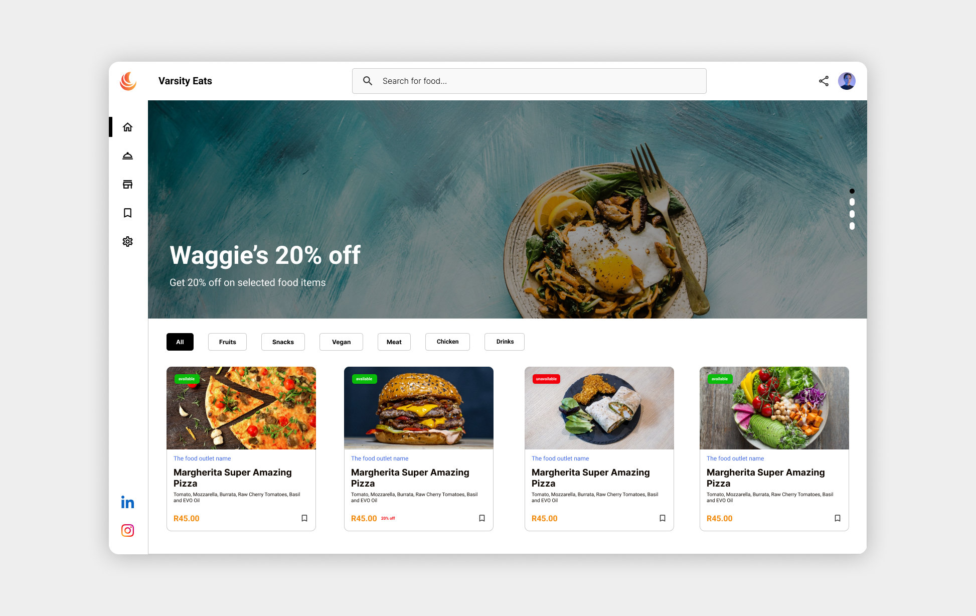 Food Catalogue | Varsity Eats business dashboard food ui ui design web website
