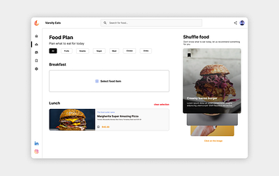 Food planning | Varsity Eats design food plan planning ui ui design web website