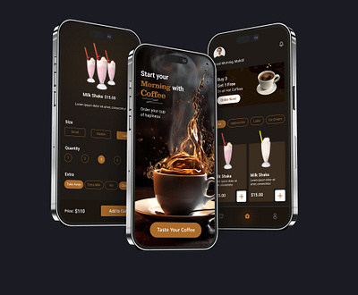 Coffee Shop : Mobile App Design animation application coffee coffeeshop darkmode design figma mobile design motion graphics ui