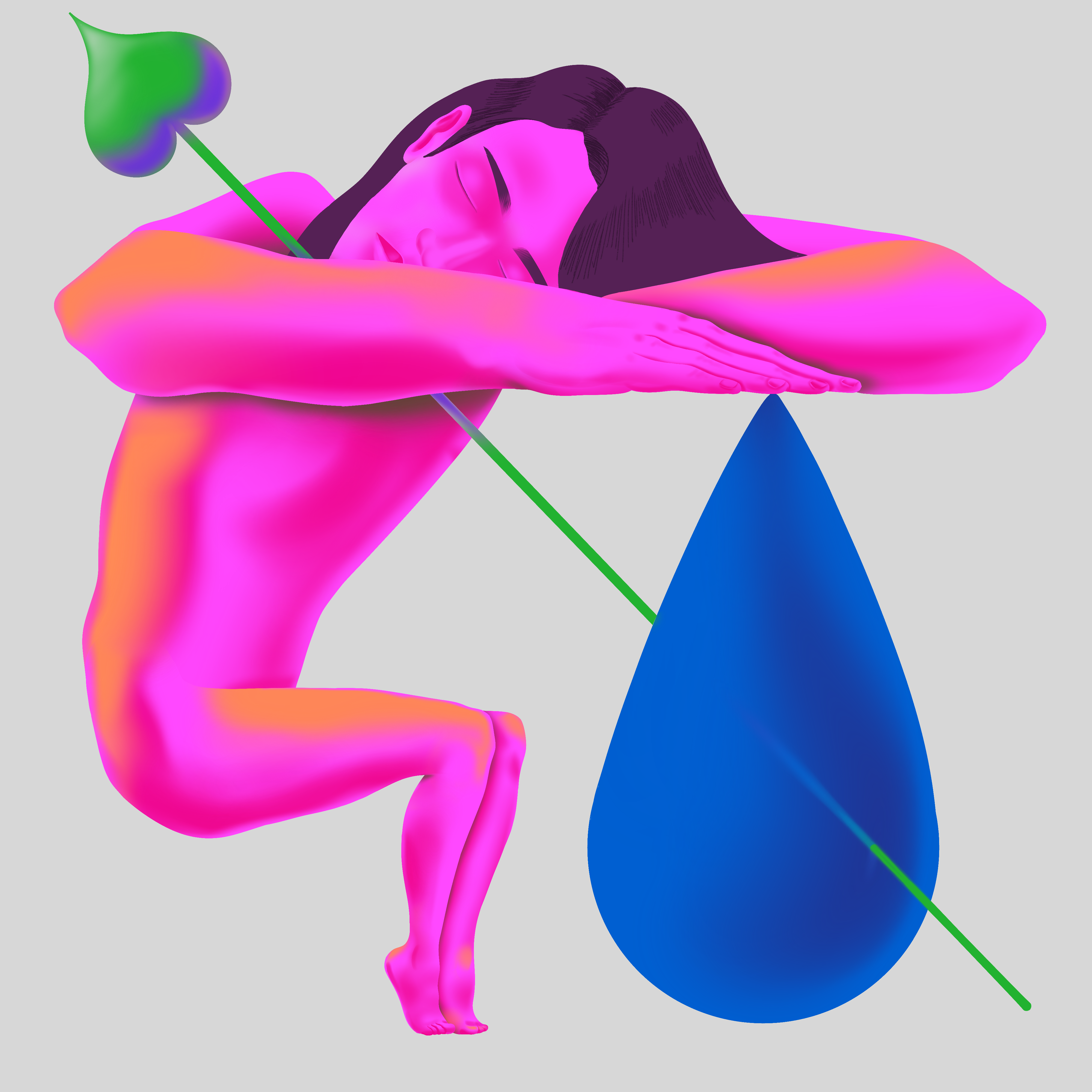 Happy hour 2d abstract character dream drop flat illustration person shapes simple sleep
