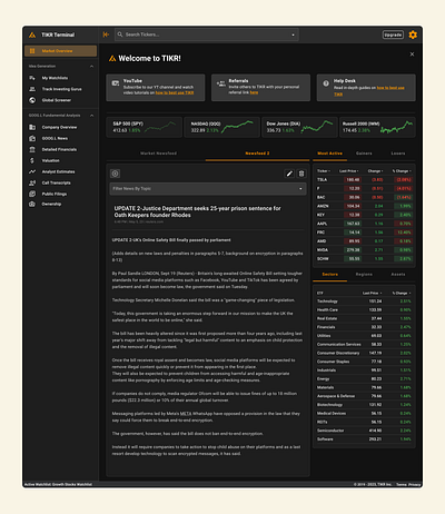 TIKR.com Market Overview - Dark Mode app design finance fintech stock investing ui ux