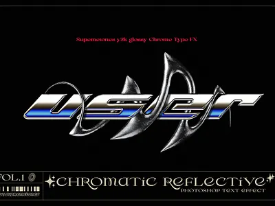 Y2K Glossy Chrome Type FX - Photoshop Text FX Pack 3d chrome chromic effect merch metal new photoshop reflection reflective template text trend y2k