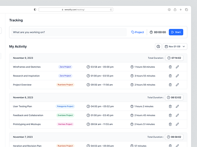 Remotefy - Remote Team Management Saas Webapp | Tracking app application clean collaborate management minimalist platform remote saas team team management time tracker time tracking timer tracker ui uiux ux webapp website