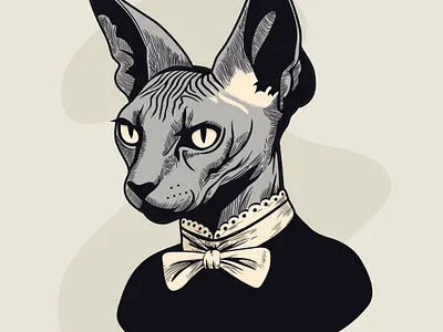 Victorian sphynx cat portrait black bow cat dark design elegant cat frill goth cat gothic graphic design grey cat illustration kitty portrait sphynx vector vector cat vector illustration victorian victorian cat