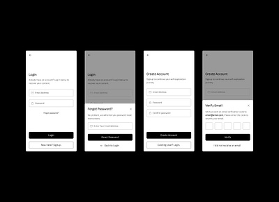 Login / Signup Wireflow app blackwhite credentials design email figma grayscale login mobile password reset password signup typography ui wireframes