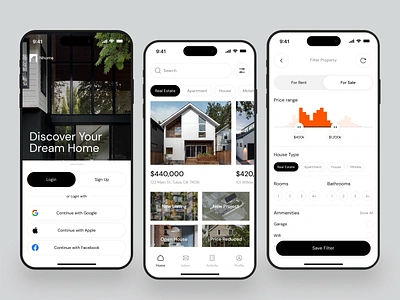 Real Estate Mobile App Design card clean filter home screen listing listing app mobile mobile app real estate real estate app real estate design ui ui design user interface