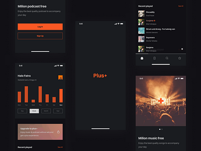 Plus+ • Music App • 1 clean ios mobile music orange ui user interface ux