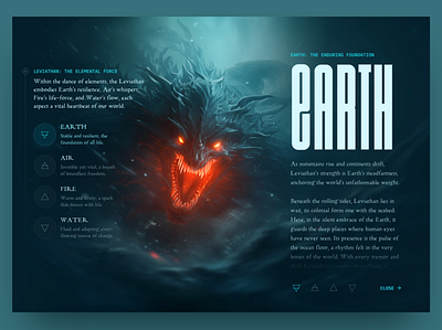 Mythical creatures Leviathan elemental animation bold text creatures dark theme elemental game leviathan mythical ocean story tail web design