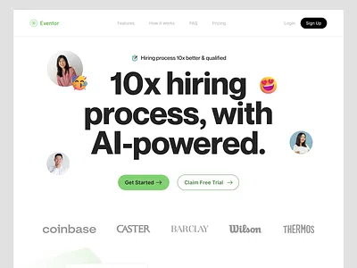 AI Hiring Management SaaS Landing Page applicant card clean colorful desktop hire web designer hire web developer hiring home page hr landing landing page landing page design responsive design saas ui web design webflow website website design