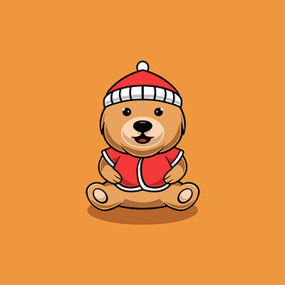 Cute bear with christmas costume cartoon illustration adorable