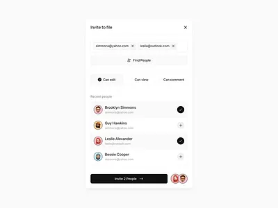 Invite - Modal Component black component invite menu menu modal ui user interface ux white