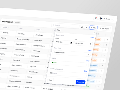 Finanzen - Filter and Search accountancy admin dashboard design filter filters finance financial management list product product design saas search sort sort by status table uiux webapp