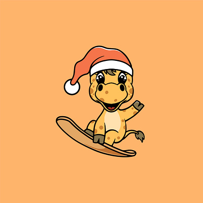 Cute giraffe snowboarding on christmas cartoon illustration jingle