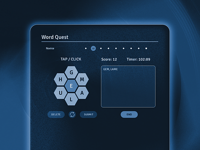 Word Quest (Game UI) adobe photoshop design game game design game interface graphic design grunge interface design modern puzzle rust spelling spelling bee ui ui design word word game