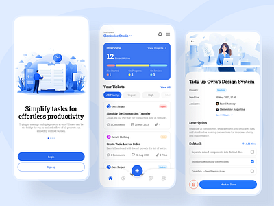 Belu : Project Management App clean flat illustration mobile modern orenji project management task management ui design vibrant