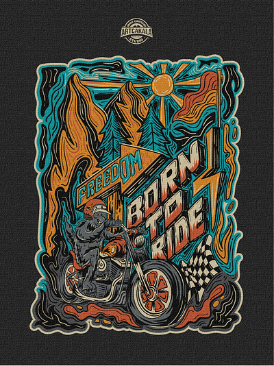 Born To Ride Artwork artwork born branding design design club fox graphic design illustration motorcycle tshirt tshirt club tshirt design wolf