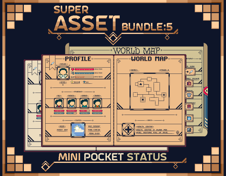 Super Asset Bundle #5 : Mini Pocket Status 2d asset pack branding design graphical user interface gui humblepixelofficial pixel art png sprites top down ui unity user interface ui