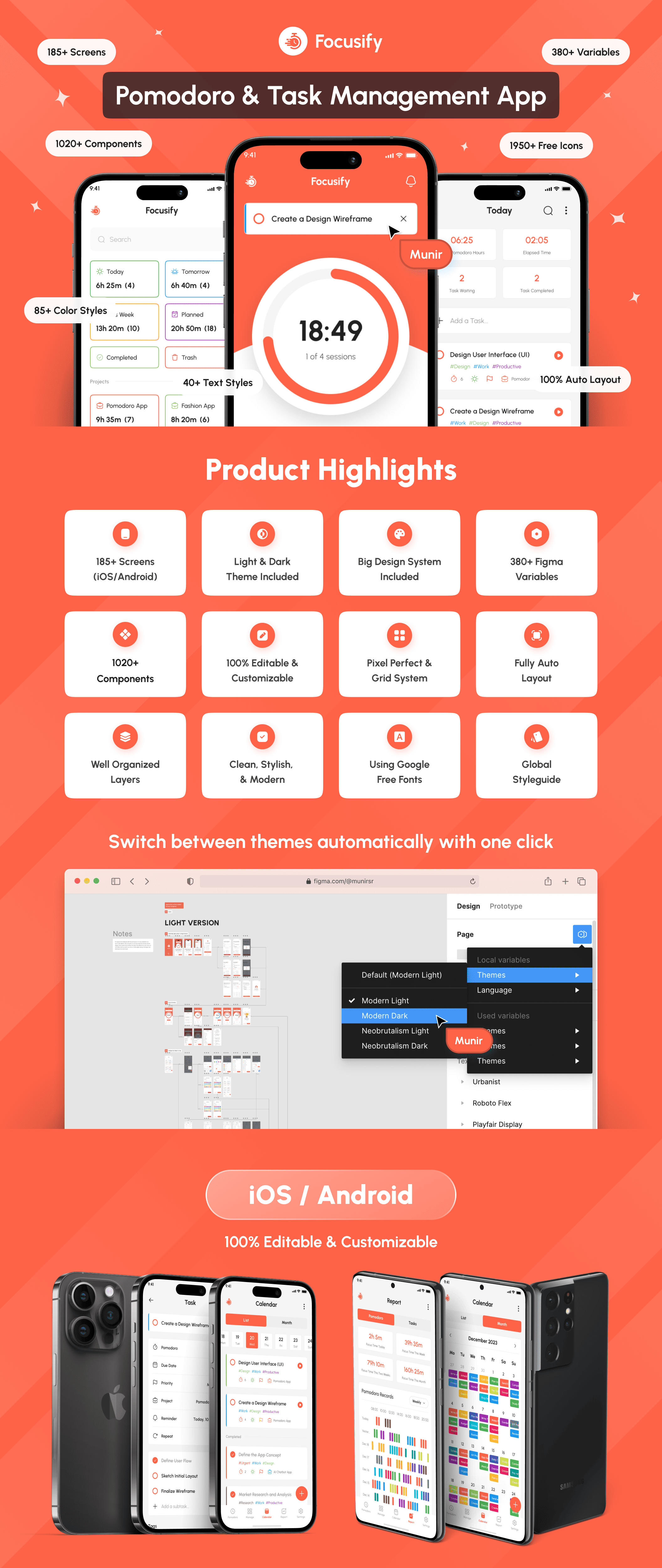 Example of Pomodoro And Task Management App UI Kit
