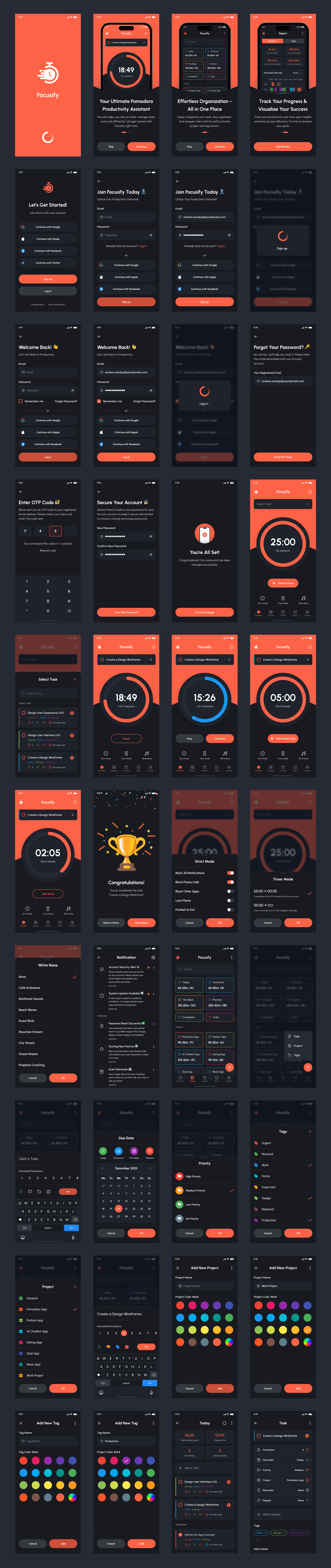 Example of Pomodoro And Task Management App UI Kit