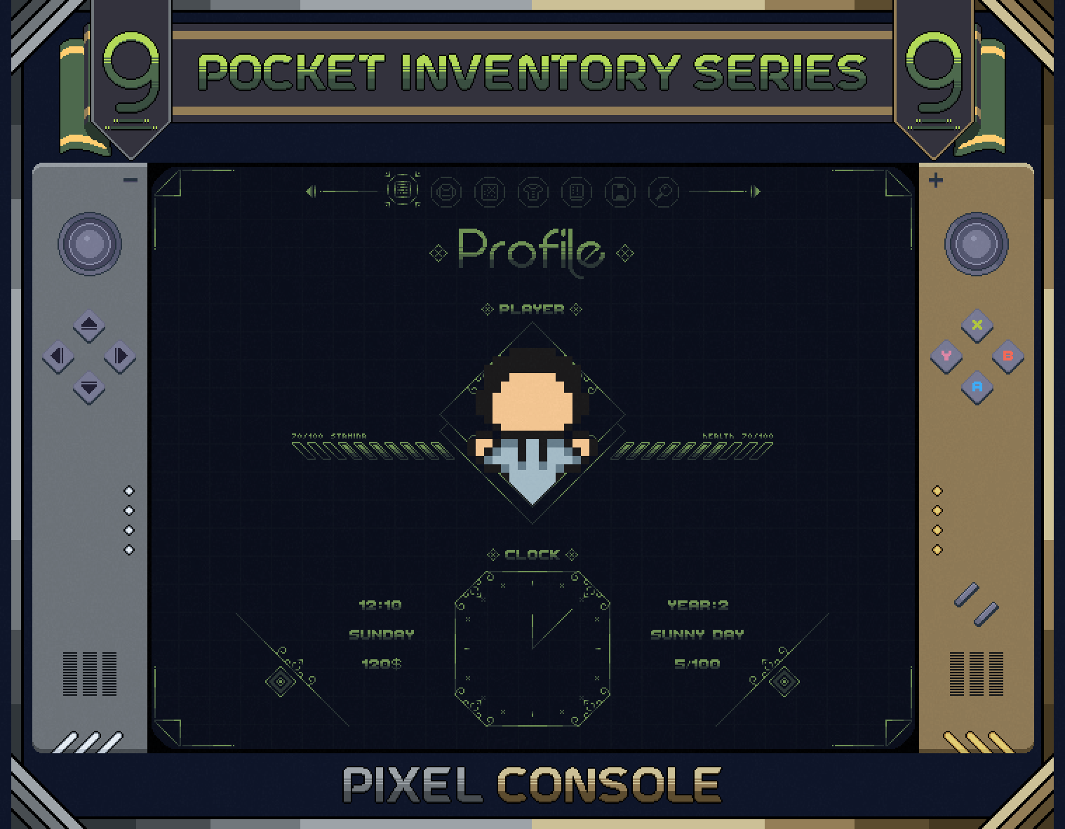 Pocket Inventory Series #9 : Pixel Console 2d animation asset pack branding graphical user interface gui humblepixelofficial pixel art png sprites top down ui unity user interface ui