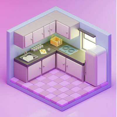 Isometric Kitchen set 3d 3disometric blender blender3d cute kitchenset room