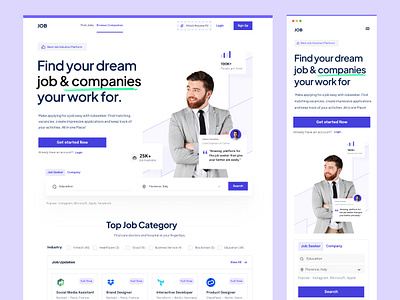 Job Finder Website Design / Landing page app design designer hire home page job job finder job seeker landing landing page landingpage mobile design online job platform platform product design seeker ui ux web page webdesign website