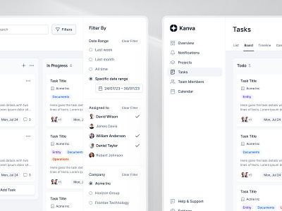 Left and right sidebar filter filter navigation kanban kanban board left sidebar navbar navigation navigation bar product product design project management right sidebar sidebar software task manager tool tool design ui ux white