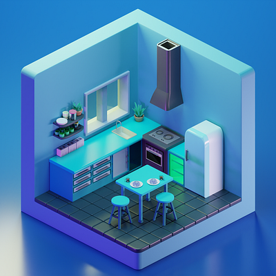 Isometric Kitchen Set 3d 3dart 3dillustration blender3d cute isometric kitchenset