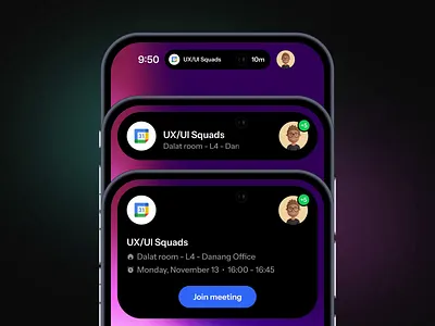 Dynamic island - Calendar reminder annimation calendar clean creative dark mode dynamic island figma iphone 15 meeting mobile modern motion graphics online reminder ui ui design uiux visual design