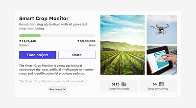 Day 32 >Daily Ui Challenge crowdfunding dailyui date donation fund project money share smart crop monitor