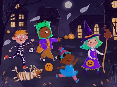 Trick or treat book cartoon character character design children children book children illustrations digital art drawing ghost halloween hand drawn happy illustration illustrator kids picture book procreate pumpkin trick or treat