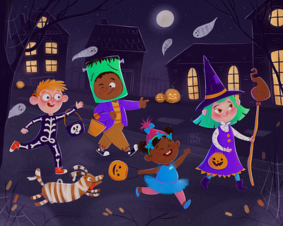 Trick or treat book cartoon character character design children children book children illustrations digital art drawing ghost halloween hand drawn happy illustration illustrator kids picture book procreate pumpkin trick or treat