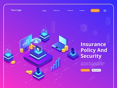 Insurance Policy and Security Illustration banking business business webpage chart coins currency hero image home page illustration homepage illustration insurance isometric landing page policy security ui image website design