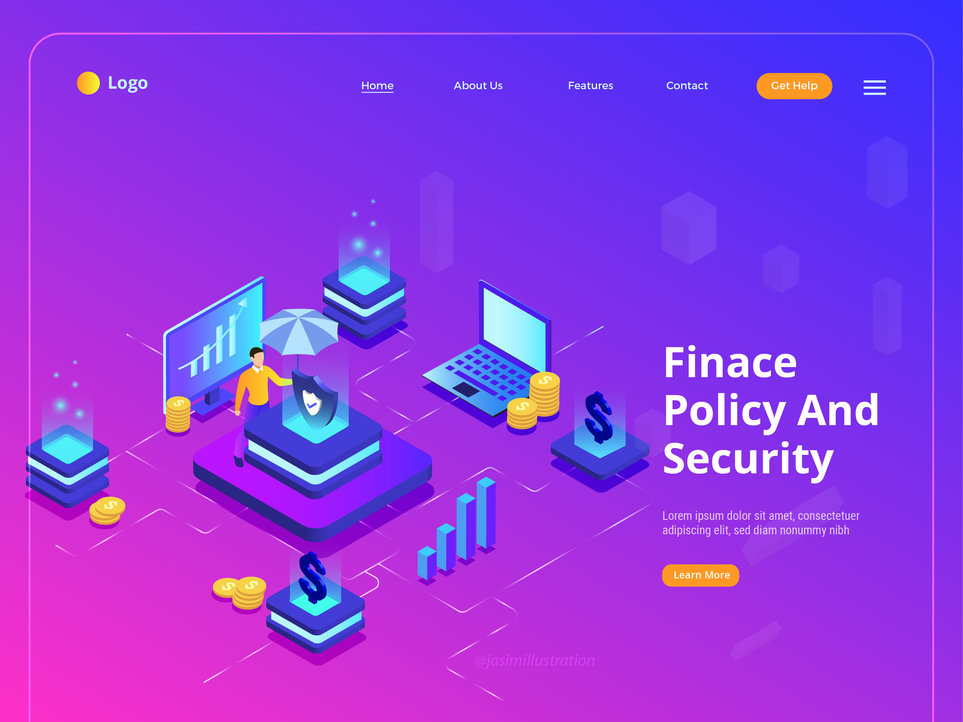 Finance Policy and Security isometric Illustration banking business business webpage chart coins currency hero image home page illustration homepage illustration insurance isometric landing page policy security ui image website design