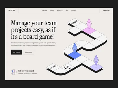 Project management platform: hero, web, landing page gamefication hero homepage illustration interactive design isometric landing design landing page pm design project design project management saas design task tracking web design web designer web projects webdesign website