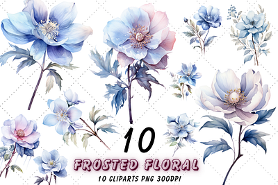 Winter Frosted Floral Watercolor Clipart |Floral Sublimation design graphic design illustration vector watercolor design winter flowers