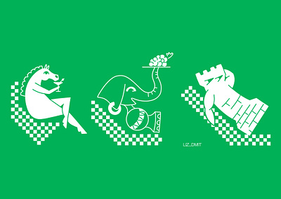2D chess figures illustration 2d art chess chess figures green illustration landing illustration monocrome style