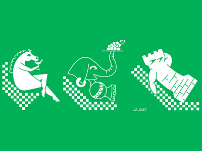 2D chess figures illustration 2d art chess chess figures green illustration landing illustration monocrome style