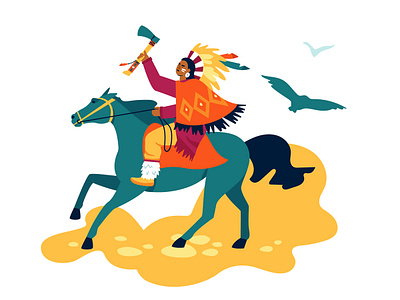 Native American on a horse Illustration amrtican character culture design flat design horse illustration native style tradition tribe vector