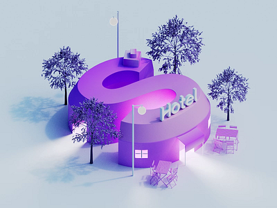 Day and night hotel loop 3d animation architecture cgi day design flicker graphic design hotel light motion graphics night purple