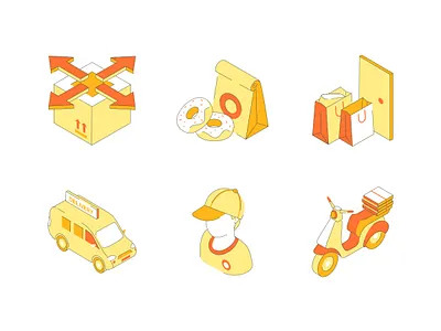 Food delivery service - isometric icons bag delivery design food icon isometric isometry pizza service shopping style vector