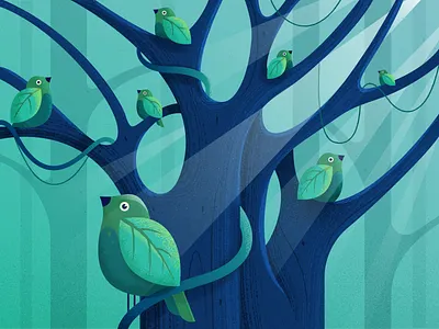 Nature's Illusion 🐦🍃 birds branch branches brushes colours forest gradient green illustration leaf leaves magic nature shadows surreal surrealism tree vector wood woods