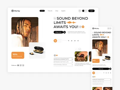 Headphones - Ecommerce Landing Page UI audio clean device eco eco friendly ecommerce ecommerce web site electronics device headphones landing landing page minimal shopping style ui ux uiux web web design