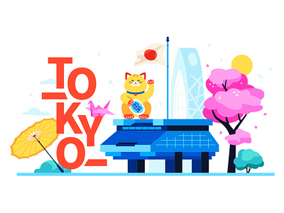 Tokyo Illustrations with landmarks asia design flat design illustration japan landmark sightseeing style tokyo tour travel trip vector