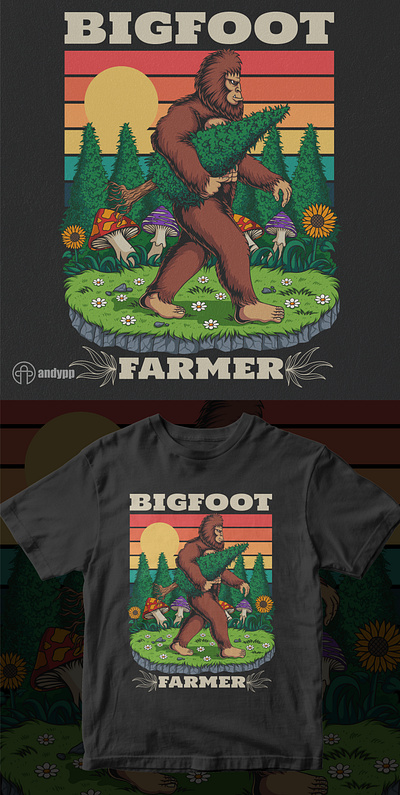 Bigfoot retro farmer ( for sale ) 420 80s 90s art artwork bigfoot classic design farm farmer garden illustration logo retro sasquatch shirt sunset t shirt vintage weed