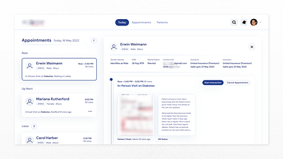 Appointments Dashboard UI for a Clinic auto b2b clean clinical design ui usa