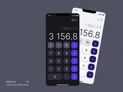 Daily UI #13 - Calculator app calculator challenge concept daily ui dark theme light theme mobile design