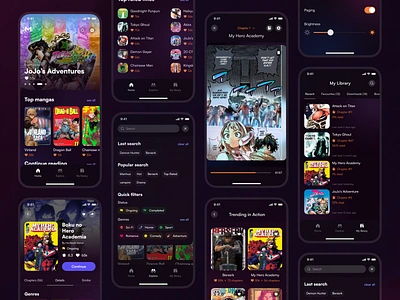 Manga Reader App anime app app book reader dark ui design hobby app japanese manga reader mobile app reader app reading ui ui design uiux ux design